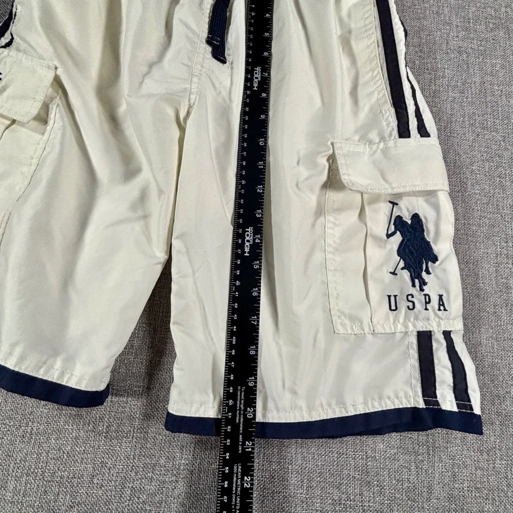 U.S. Polo Assn. Mens Cargo Swim Trunks Small White Navy Y2K Preppy Board Shorts